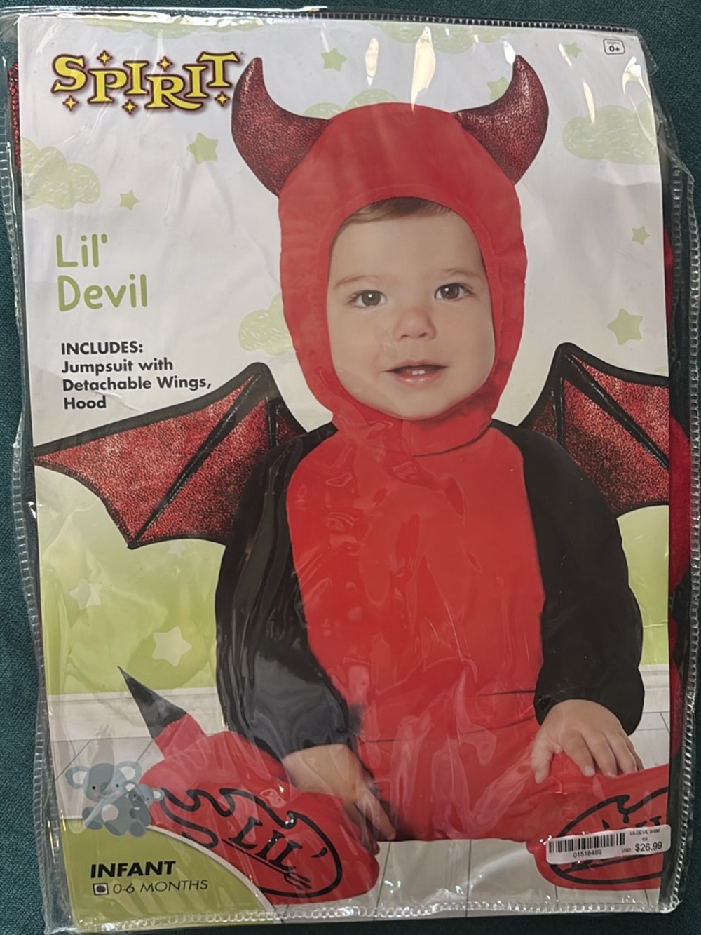 Spirit Lil' Devil Infant Costume - Red and Black Hooded Jumpsuit